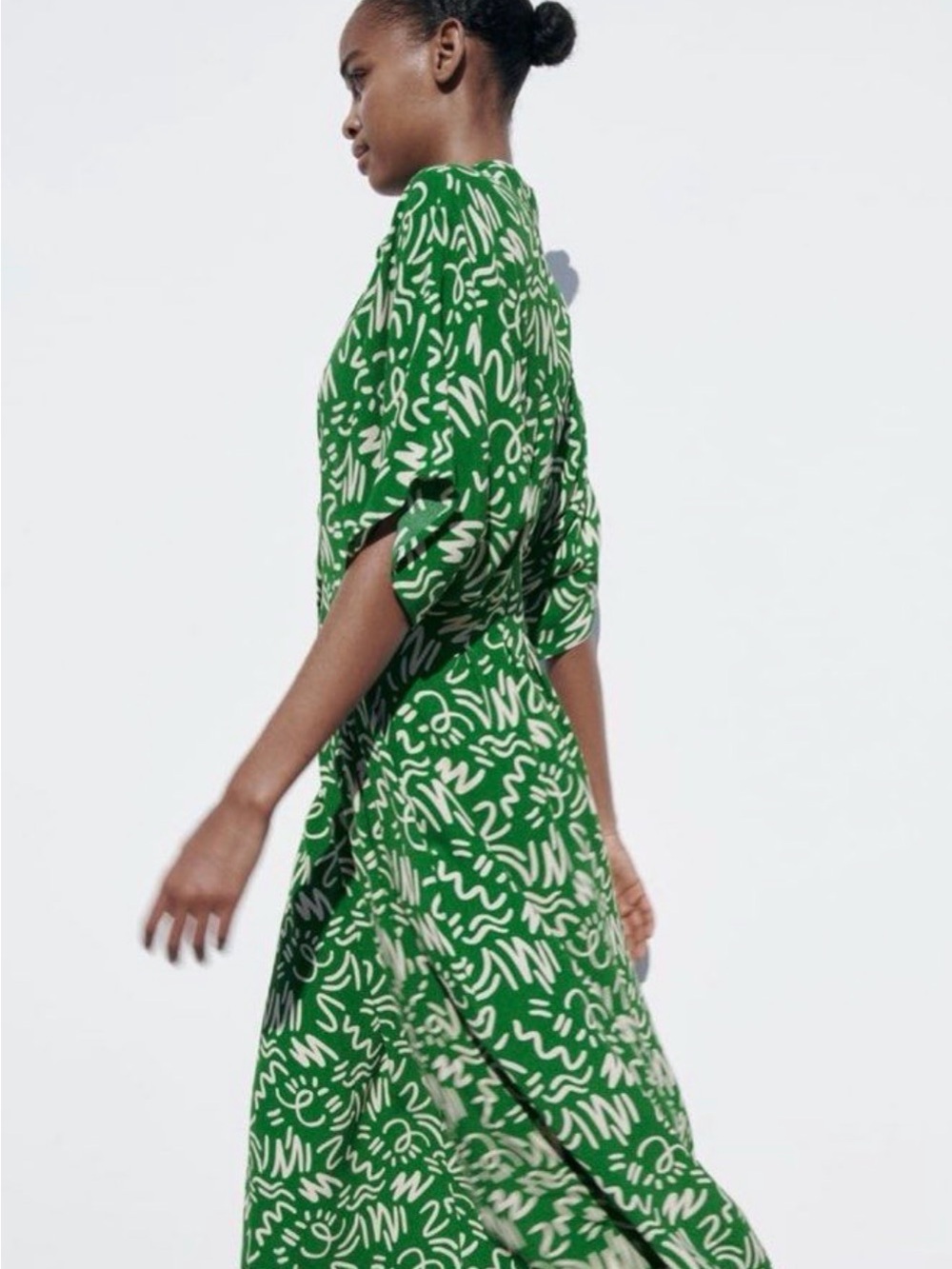 Zara Green Printed V-Neck Maxi Dress - Unbranded - Picture 3 of 16
